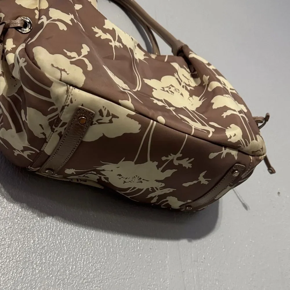 Chic Kate Spade Neutral Floral Nylon Leather Hobo Bag Shoulder Purse Trendy